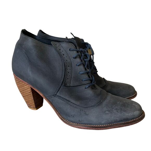 J shoes heeled ankle Oxford side saddle gray leather boots. - Picture 1 of 15